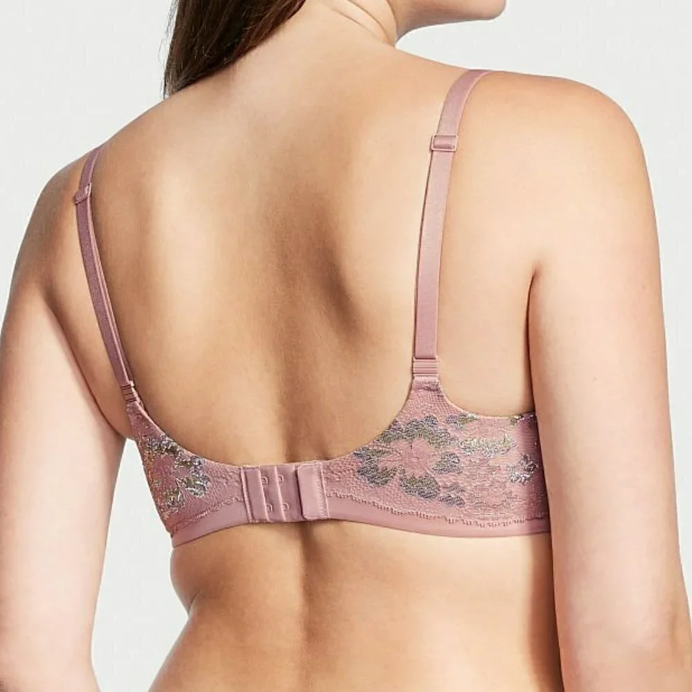 VICTORIA'S SECRET mauve shimmer lace push-Up perfect shape bra size 34B - Picture 2 of 6
